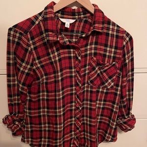 PLAID RED BLACK AND WHITE TIME & TRU SMALL BUTTON DOWN TUNIC SIZE 4-6 LIKE NEW